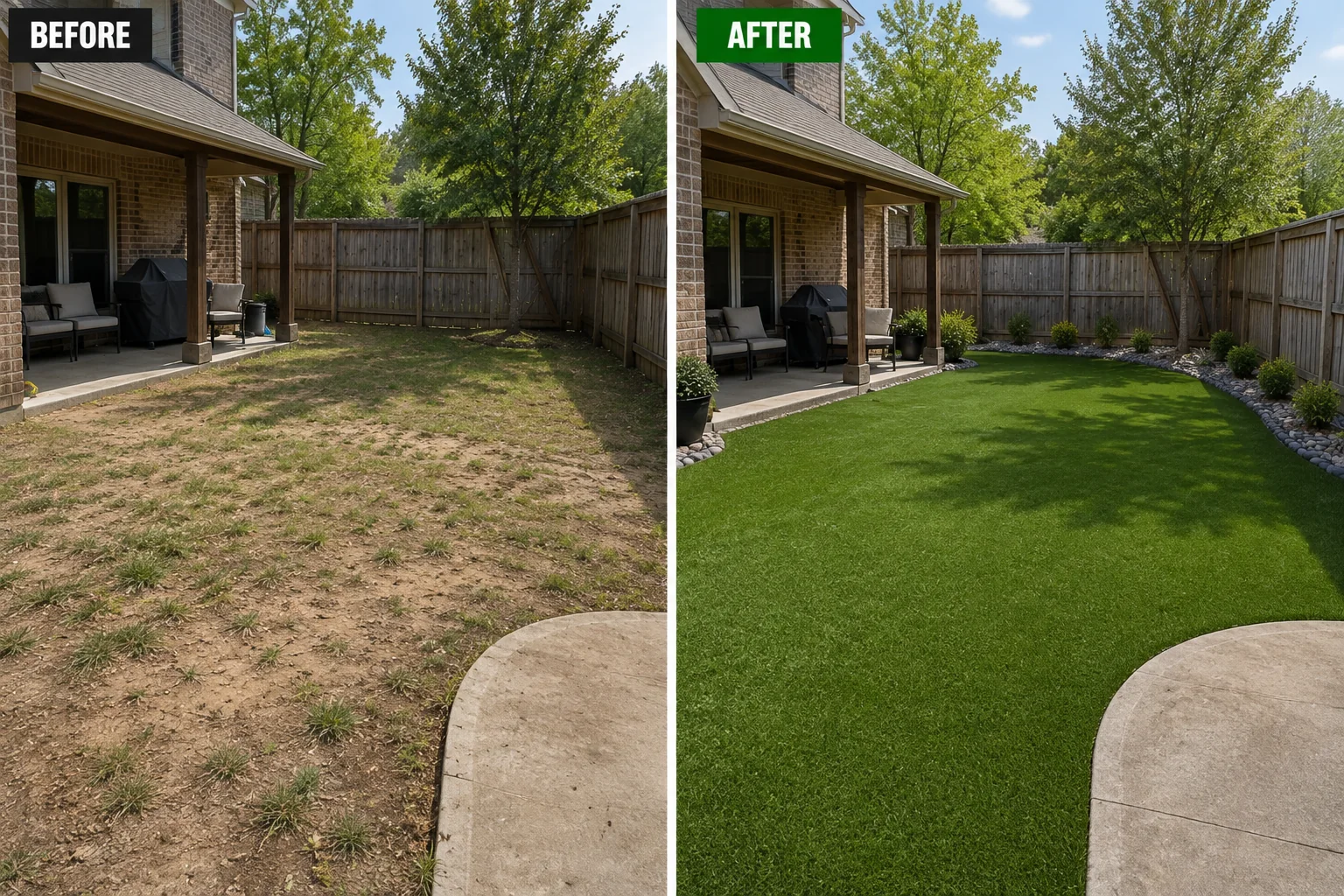 Before and after artificial turf installation