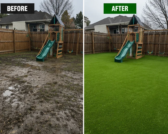 Before and after artificial turf installation