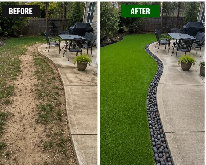 Before and after artificial turf installation