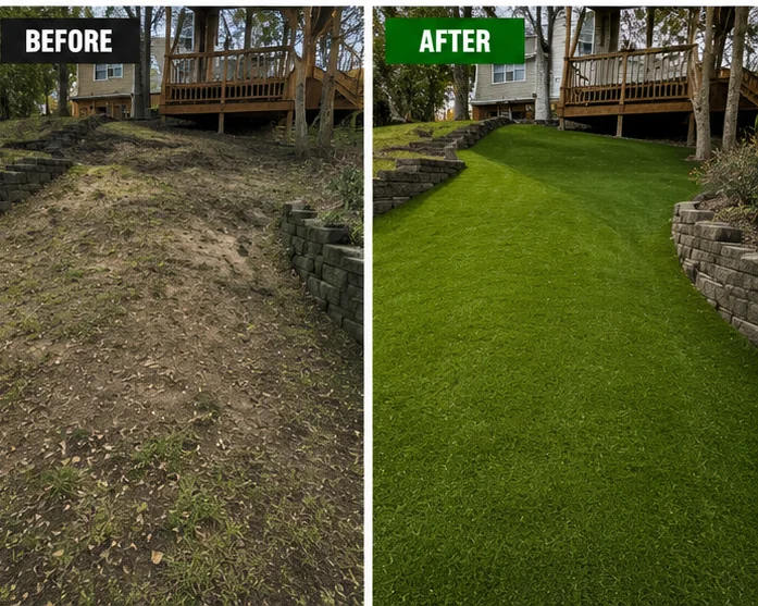 Before and after artificial turf installation