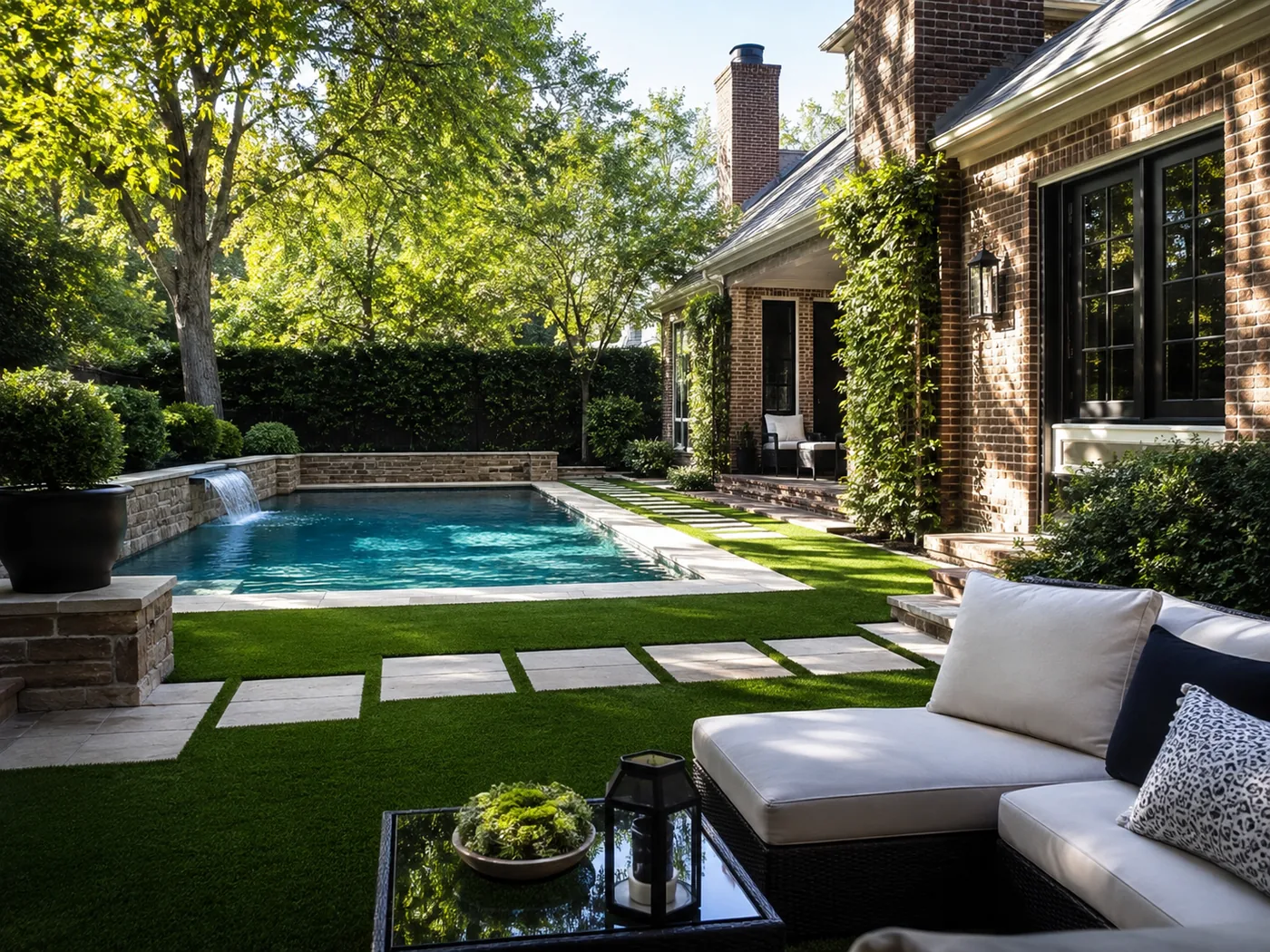 Pool surround with artificial grass